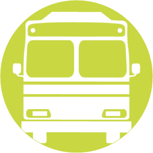 Yellow circular icon with image of bus.